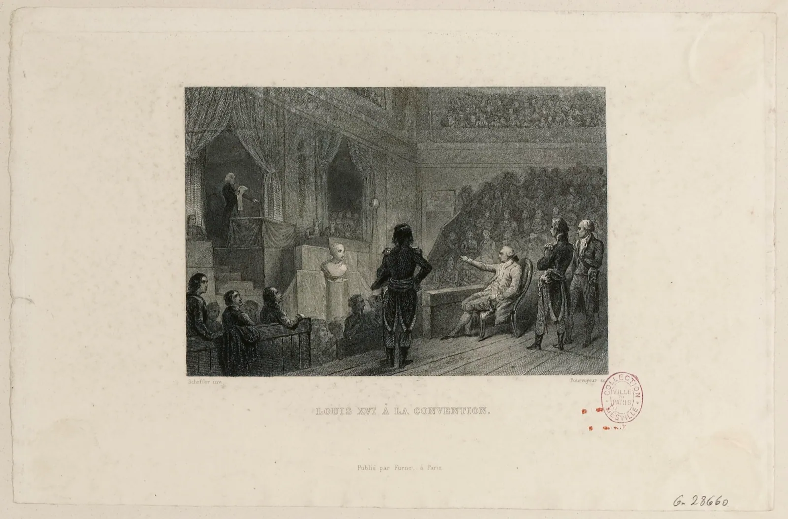 Louis XVI comparaît à la barre de l’Assemblée de la Convention nationale, salle du Manège des Tuileries, le 11 décembre 1792.