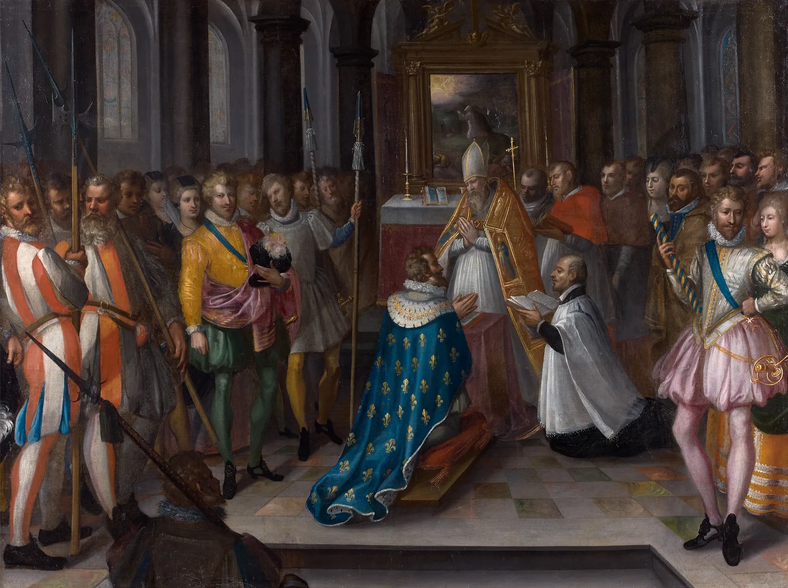Peinture d'époque de l'abjuration d'Henri IV à Saint-Denis, le 25 juillet 1593.