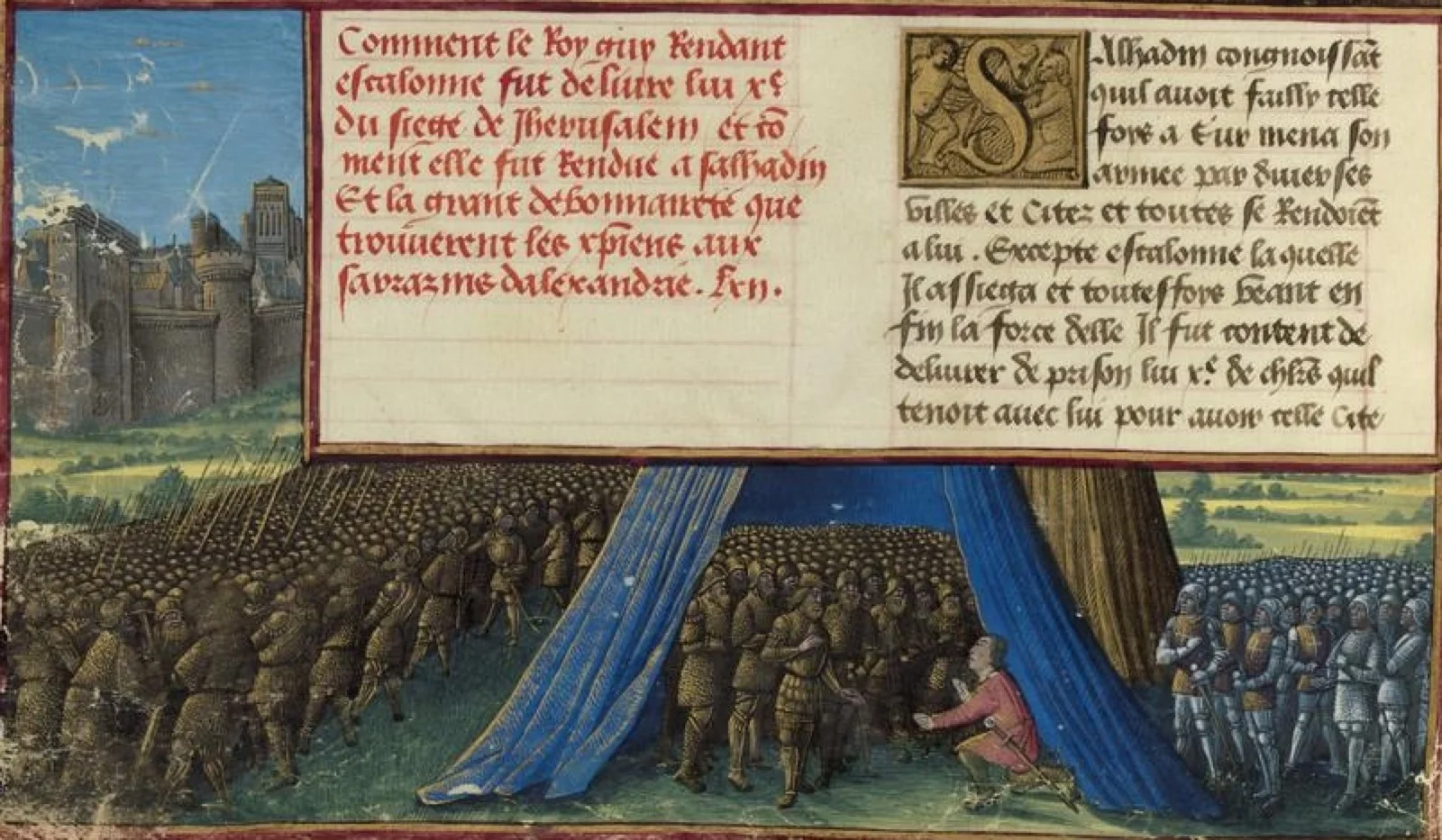 Miniature médiévale représentant Balian d'Ibelin négociant avec Saladin la reddition de Jérusalem.