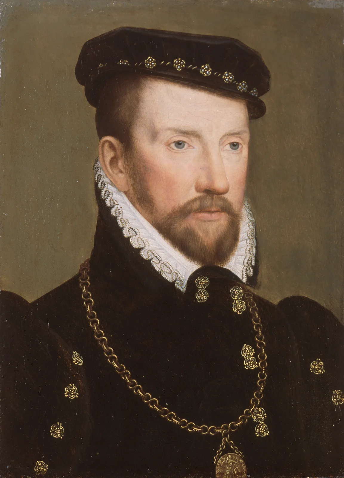 Portrait de l’amiral Gaspard II de Coligny, en buste, vêtu de noir avec fraise blanche.