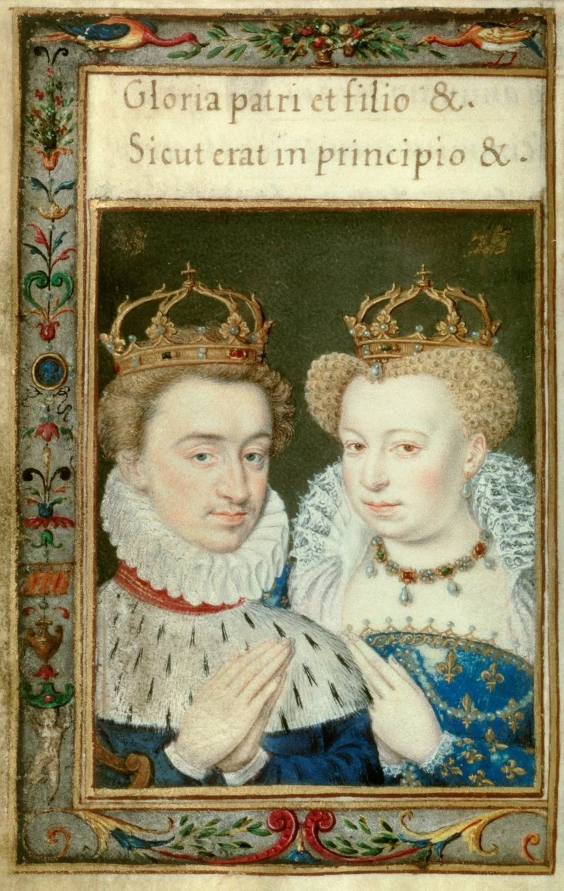 Miniature montrant Henri de Navarre et Marguerite de Valois, couronnés, mains jointes, en roi et reine de Navarre