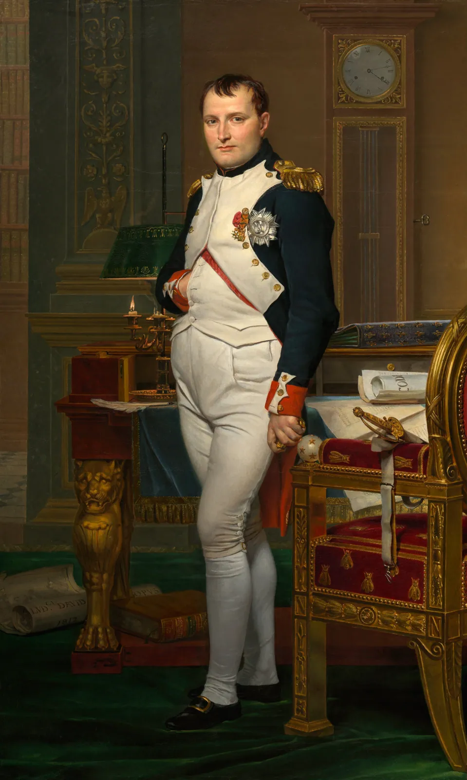 L'Empereur Napoléon dans son cabinet de travail aux Tuileries, portrait par Jacques-Louis David (1812).