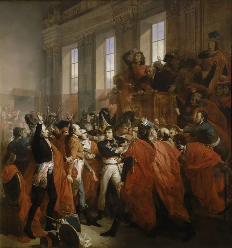 Bonaparte face aux députés houleux du Conseil des Cinq-Cents, à Saint-Cloud.
